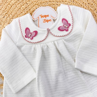 Conj. Batinha com Gola de Borboletas e Calça Legging Corações- Off White e Rose